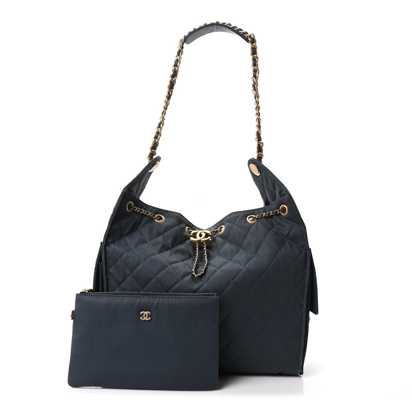 Canvas Quilted Medium Chanel 25 Handbag Dark Blue