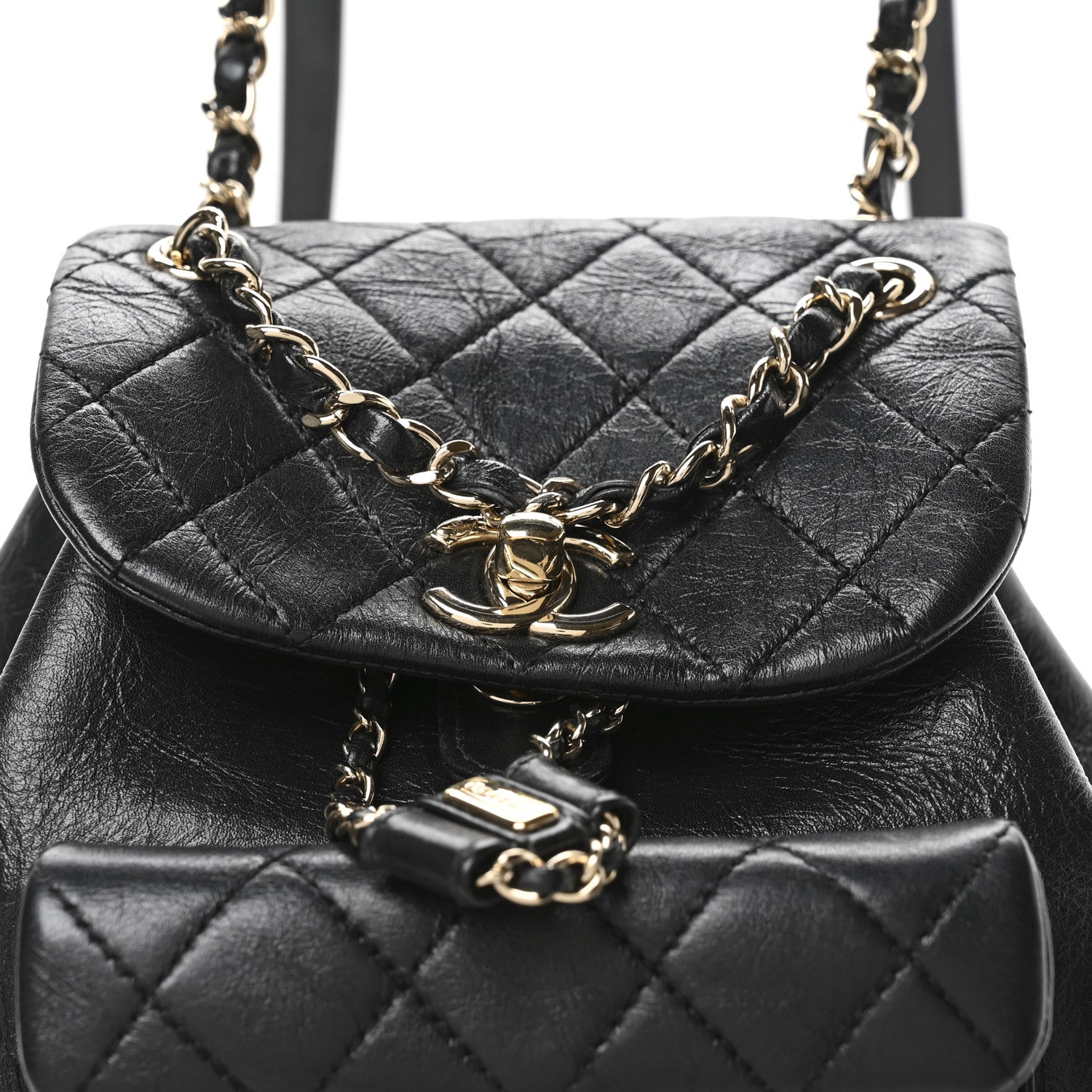 Chanel Glazed Aged Calfskin Quilted Small Duma Drawstring Backpack Black 8 of 11