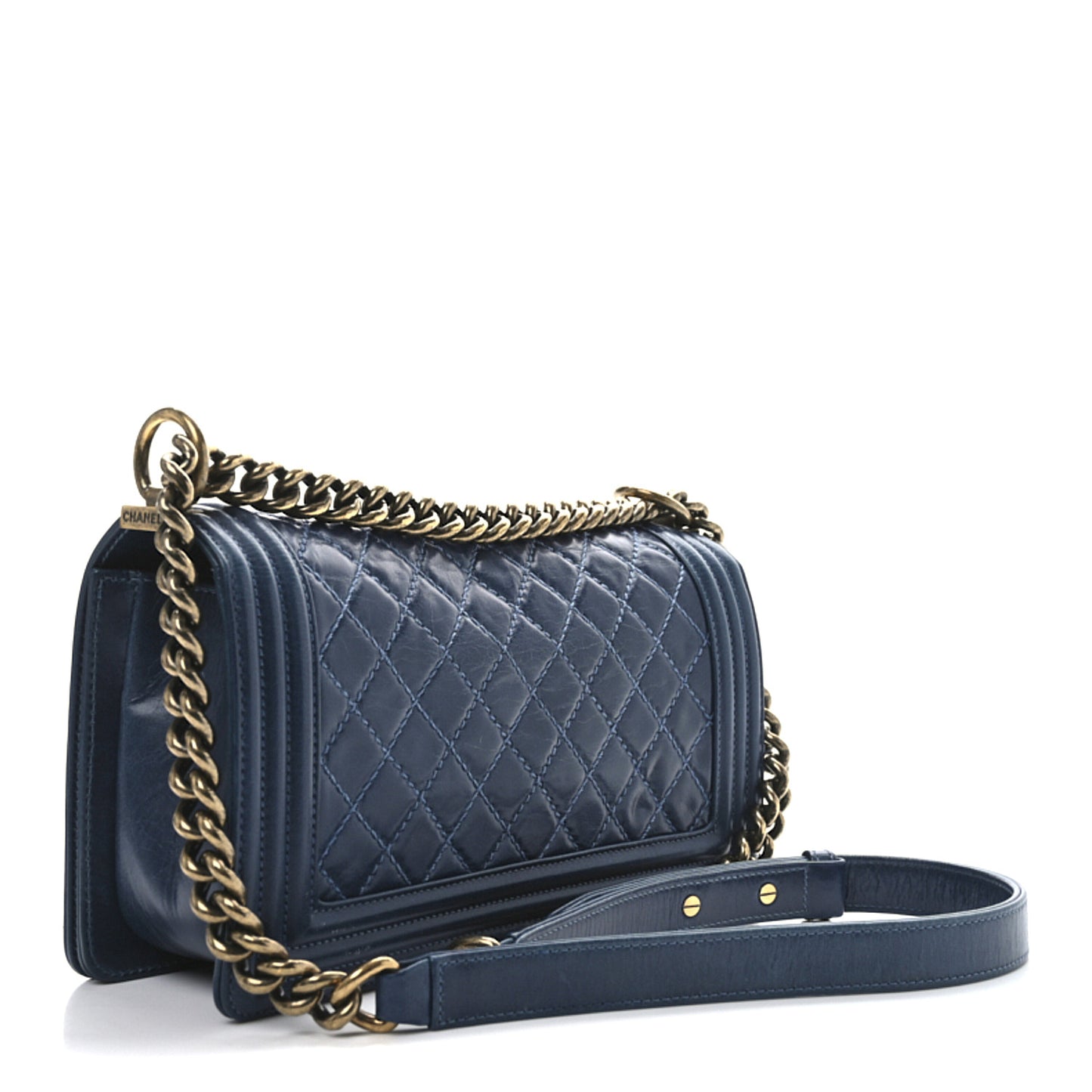 Glazed Calfskin Quilted Medium Boy Flap Blue