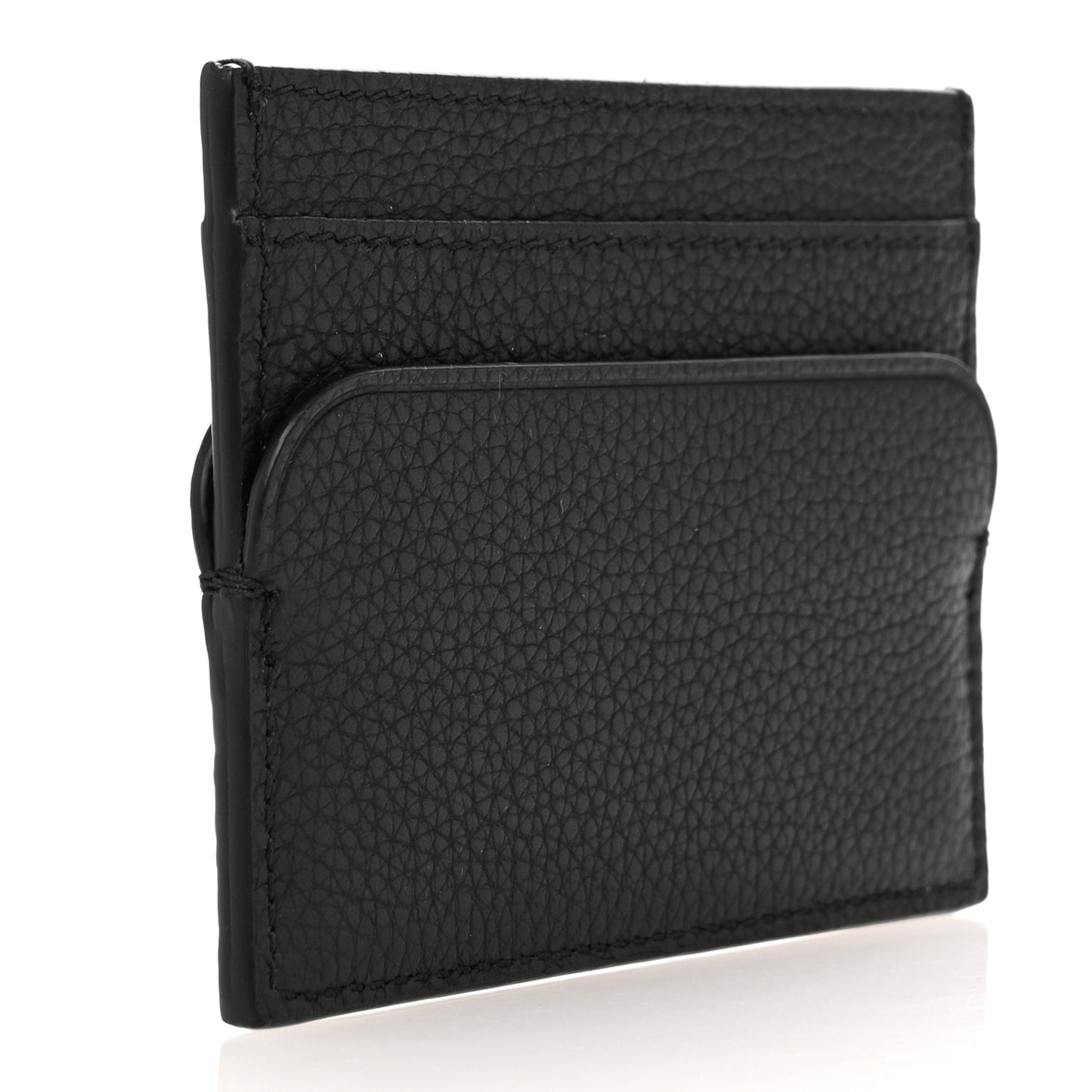 Grained Calfskin Logo Card Holder Black