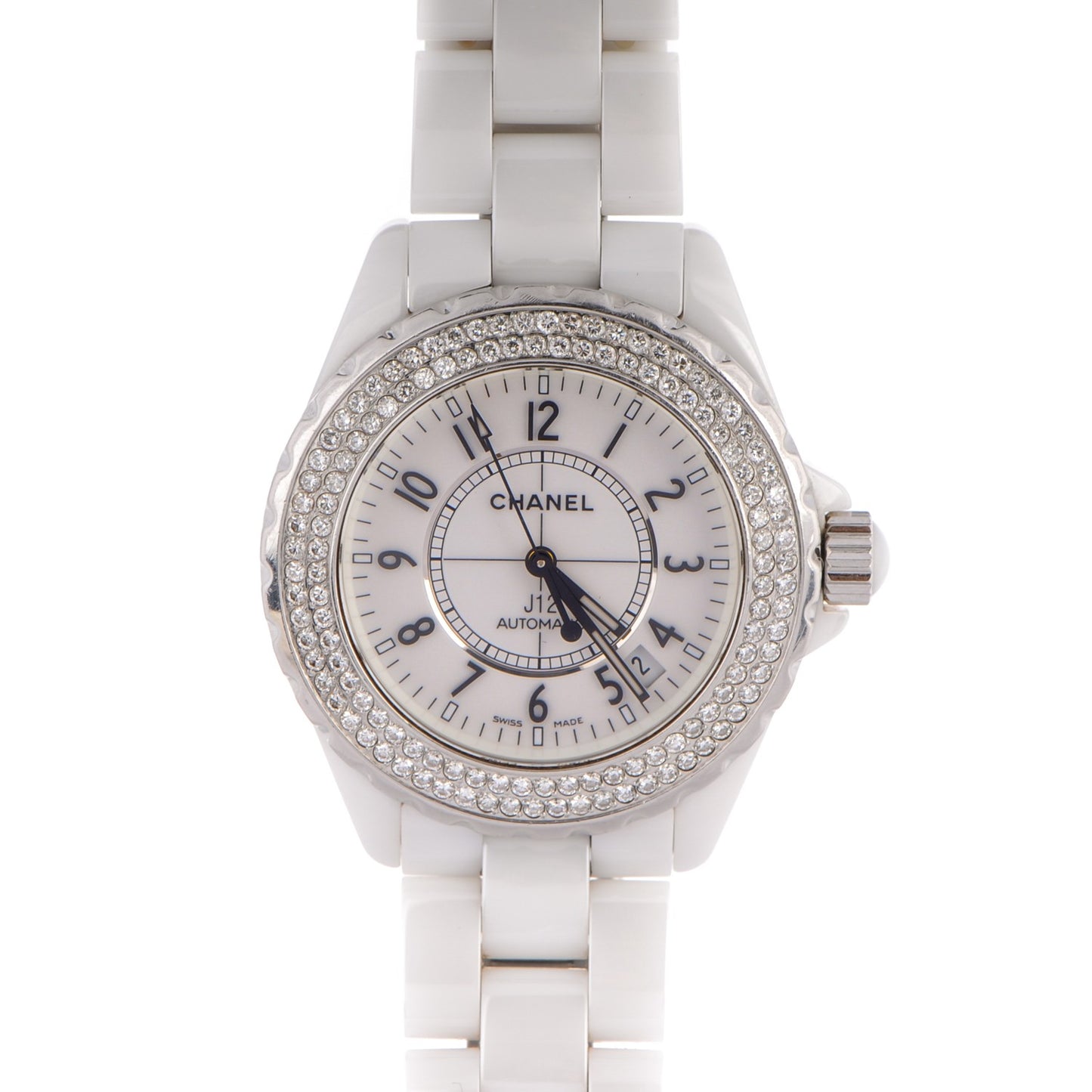 Stainless Steel Ceramic Diamond Pave Bezel 38mm J12 Automatic Watch White