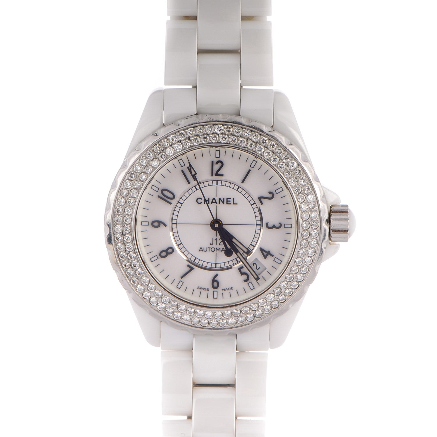 Chanel Stainless Steel Ceramic Diamond Pave Bezel 38mm J12 Automatic Watch White 1 of 7