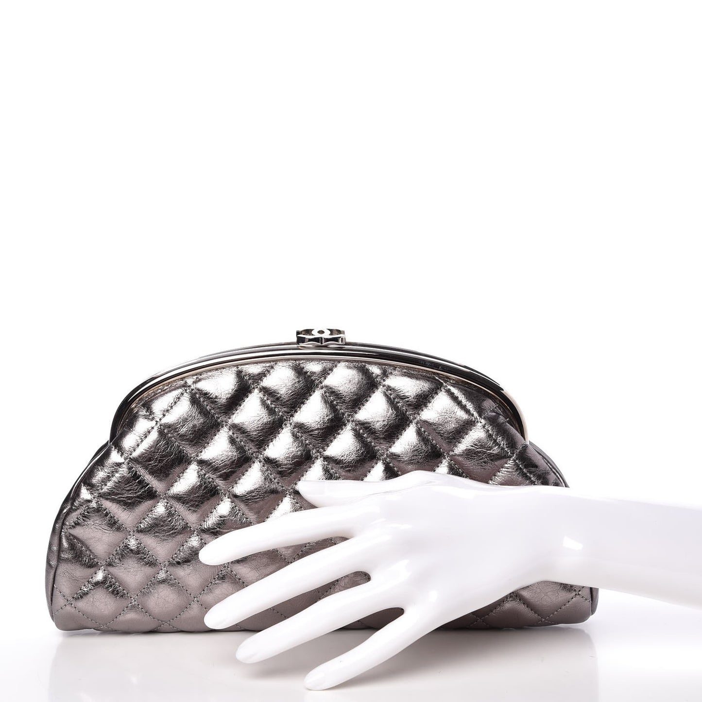 Metallic Aged Calfskin Quilted Timeless Clutch Silver