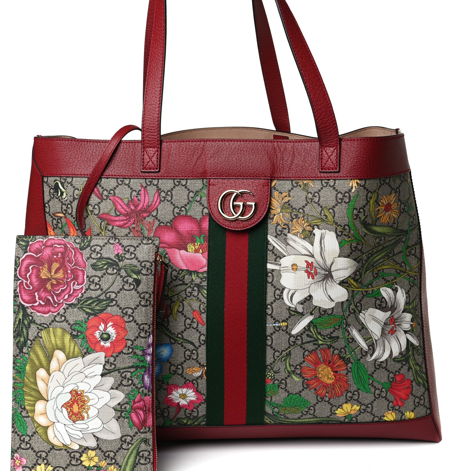 Gucci GG Supreme Monogram Flora Web Large Ophidia Tote Red 11 of 19