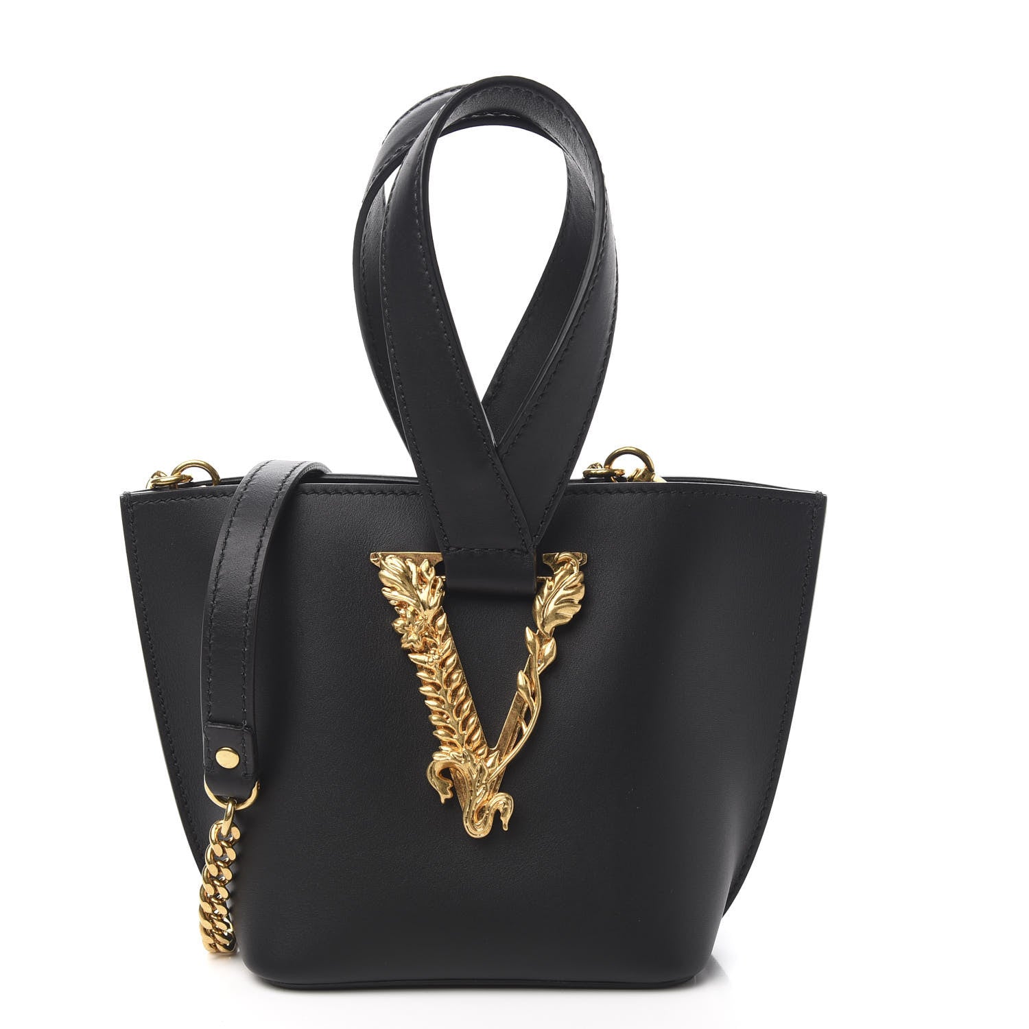 Versace Vitello Mini Virtus Bucket Bag Black 1 of 8