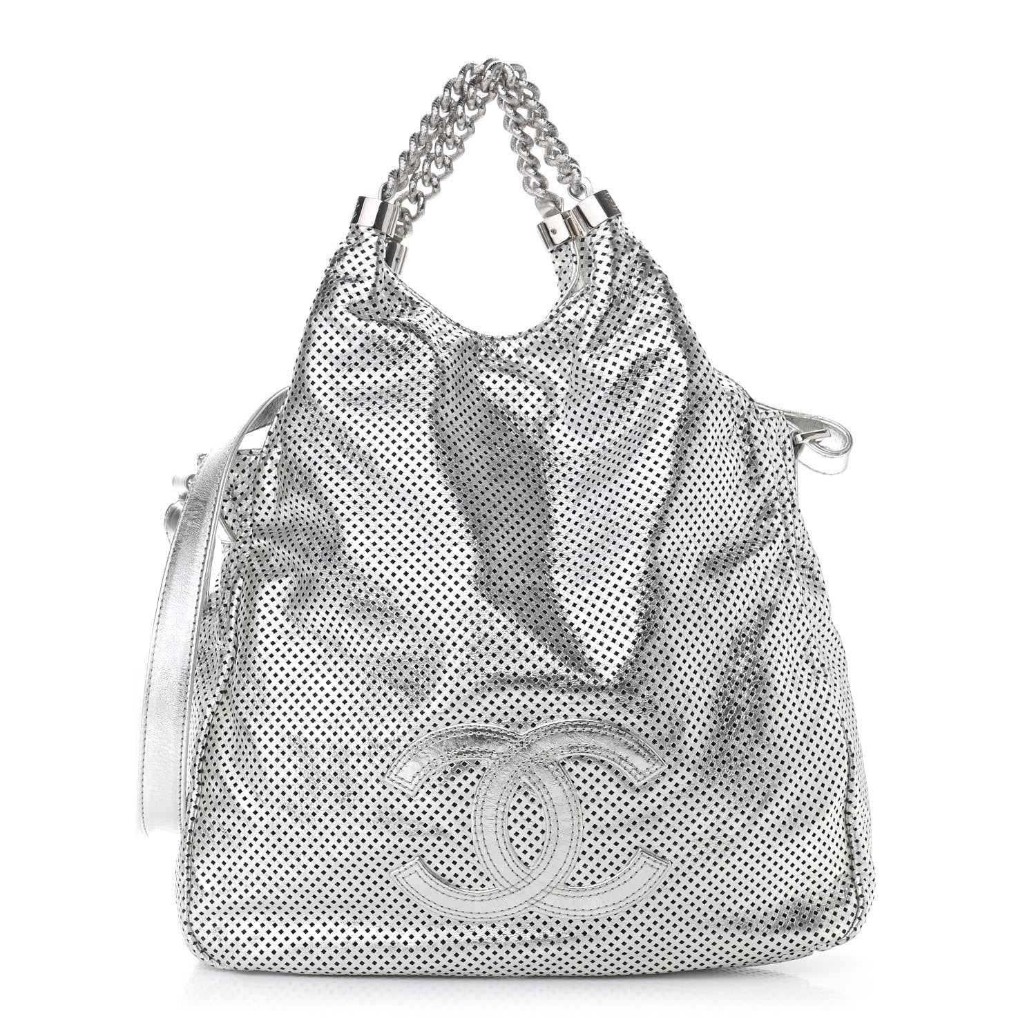 Chanel Metallic Glazed Calfskin Perforated Medium Rodeo Drive Tote Silver 1 of 9