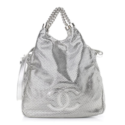 Chanel Metallic Glazed Calfskin Perforated Medium Rodeo Drive Tote Silver 1 of 9