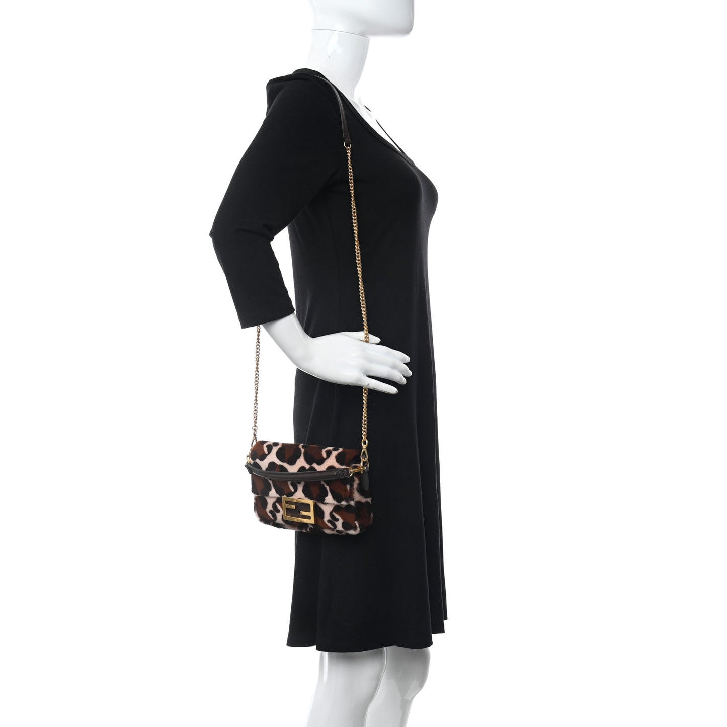 Calf Hair Leopard Print Mini Baguette Pink Brown