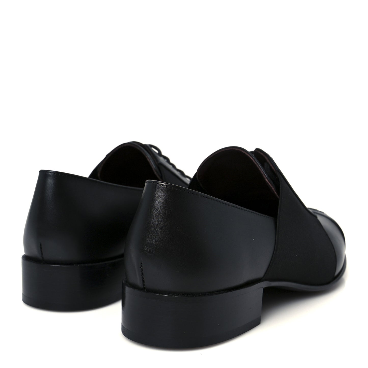 Calfskin Elastic Lace Up Cap Toe CC Loafers 38 Black