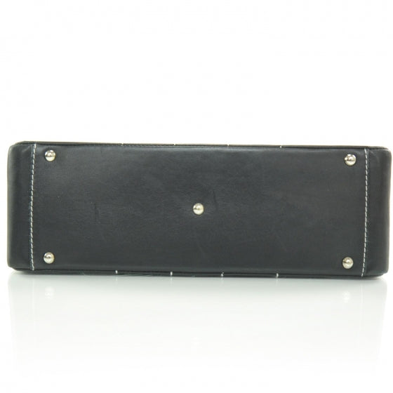 Leather Contrast Stitch Surpique Shoulder Bag Black