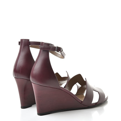 Hermes Calfskin Legend Wedge Sandals 38 Cassis 4 of 18