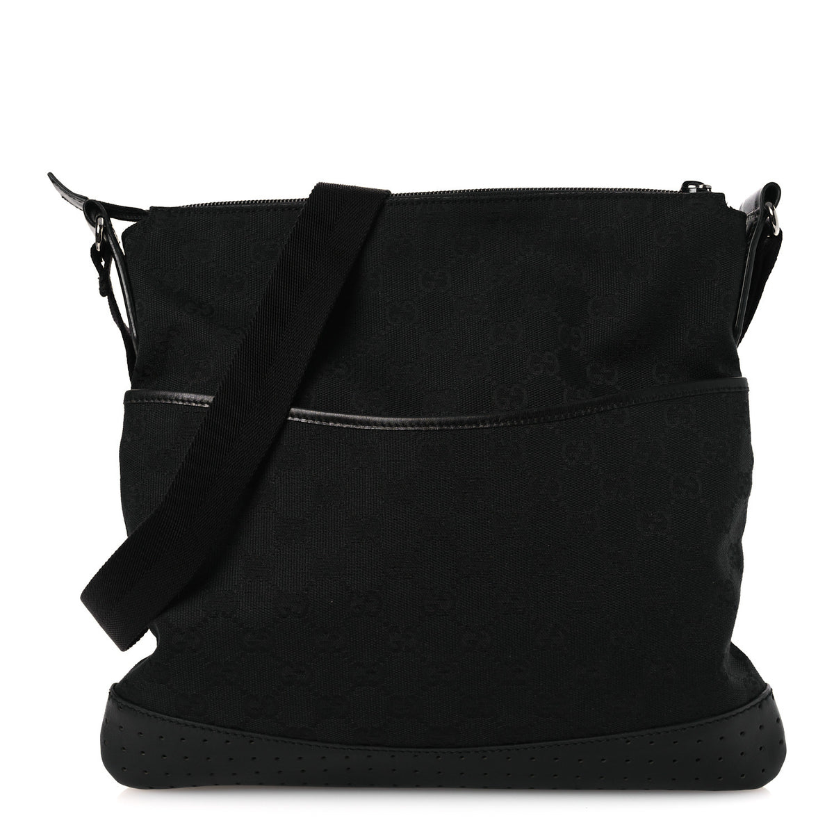 Gucci Monogram Calfskin Perforated Medium Flat Messenger Bag Black 1 of 14