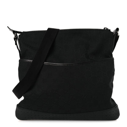Gucci Monogram Calfskin Perforated Medium Flat Messenger Bag Black 1 of 14