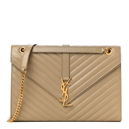 Saint Laurent Lambskin Matelasse Chevron Large Monogram Satchel Beige 1 of 15