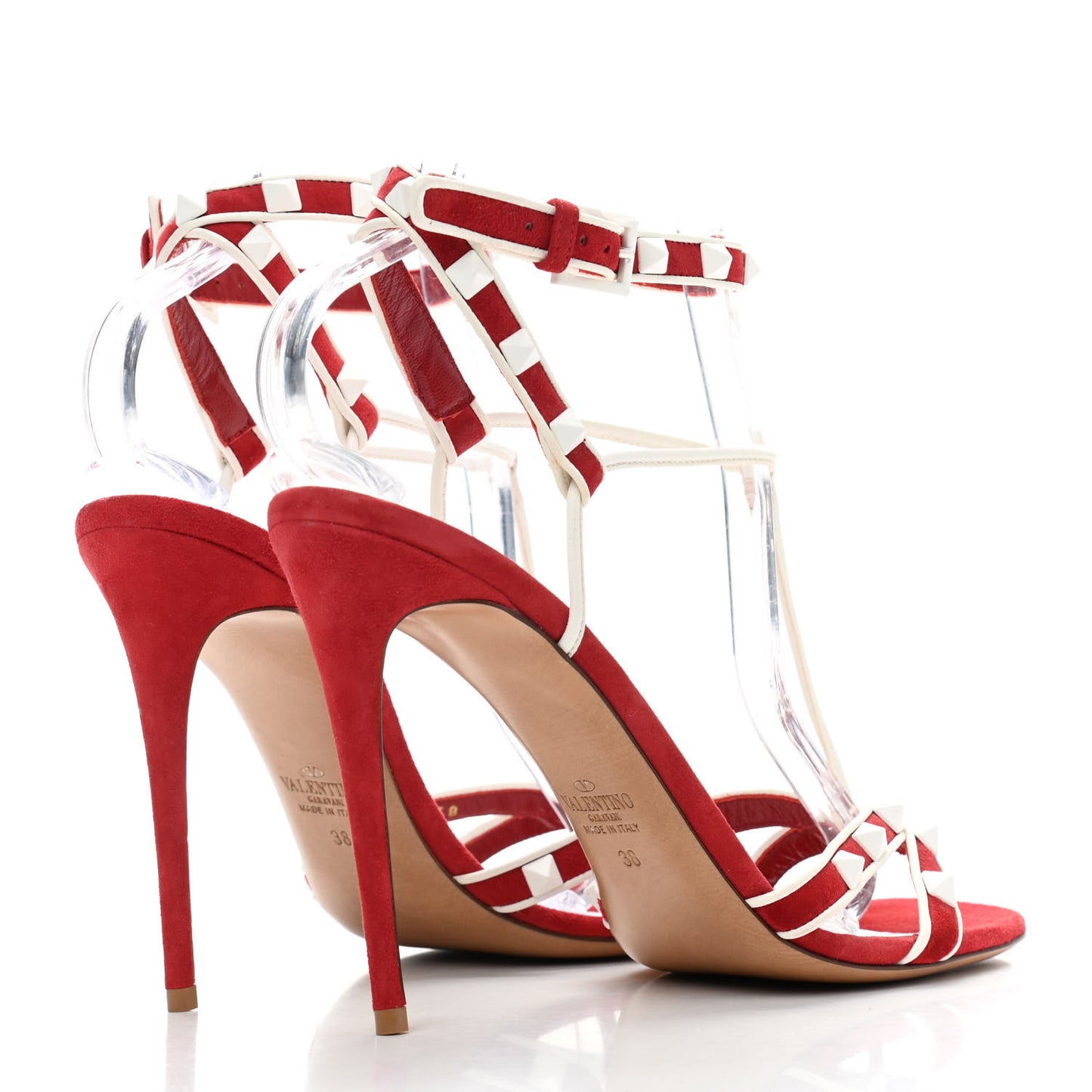 Suede Free Rockstud Ankle T-Strap 105mm Sandals 38 Rosso Valentino White