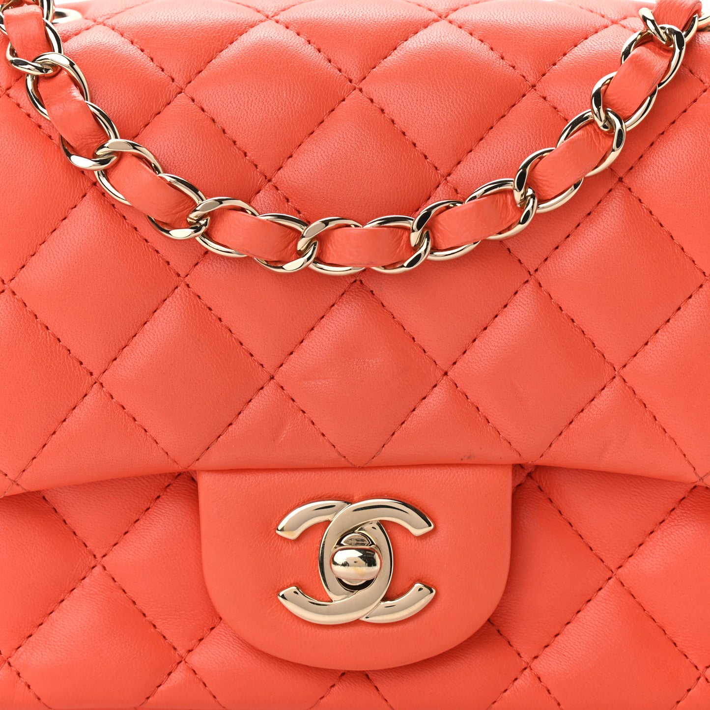 Lambskin Quilted Mini Square Flap Light Orange