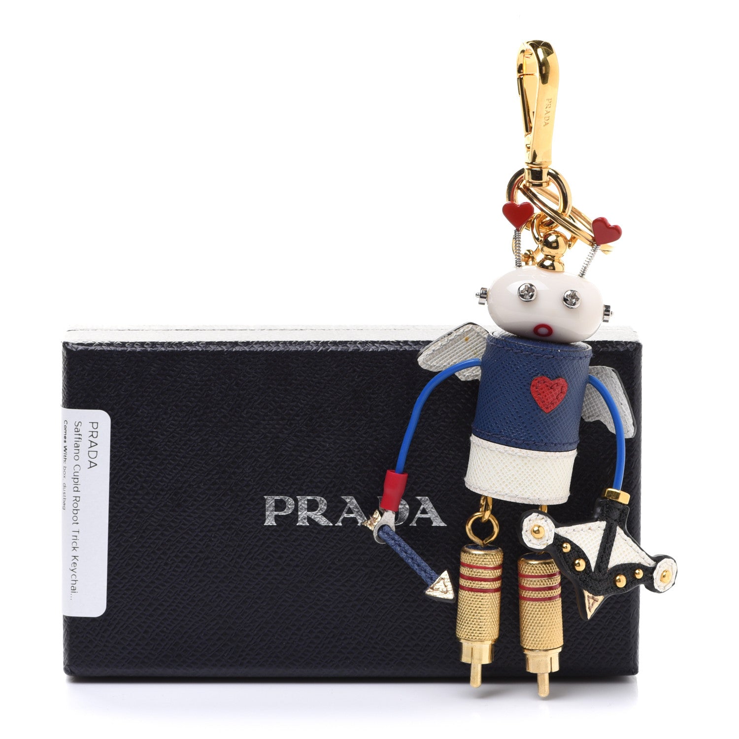 Prada Saffiano Cupid Robot Trick Keychain Bright Blue White 5 of 5