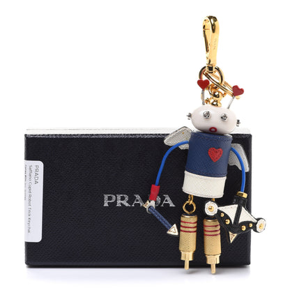 Prada Saffiano Cupid Robot Trick Keychain Bright Blue White 5 of 5