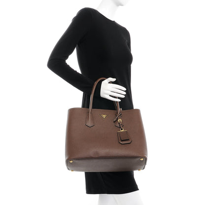 Prada Saffiano Cuir Large Double Bag Cacao 3 of 9