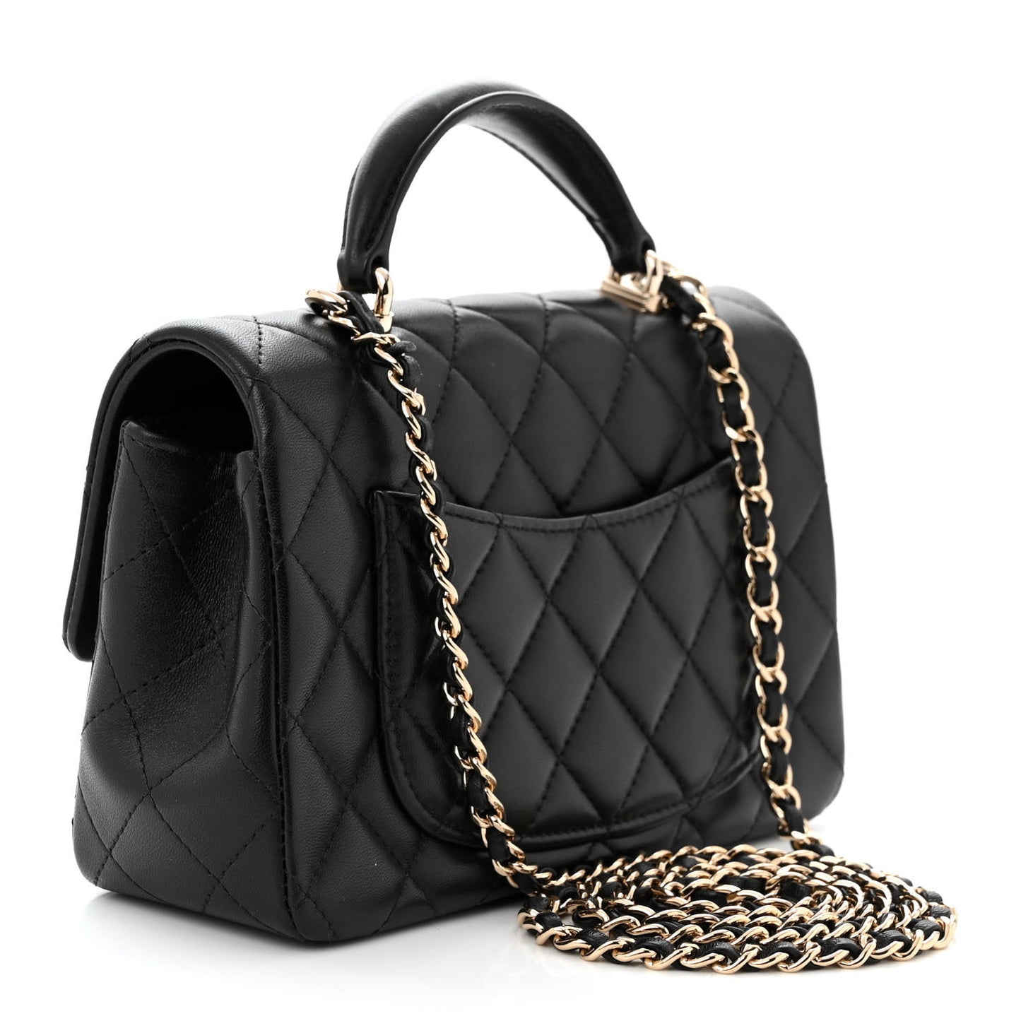 Lambskin Quilted Mini Top Handle Rectangular Flap Black