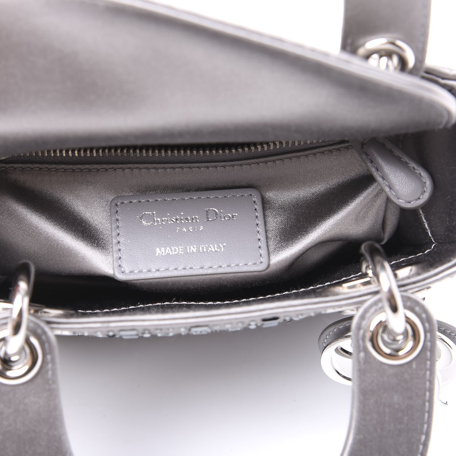 Christian Dior Satin Crystal Cannage Mini Lady Dior Gray 7 of 9
