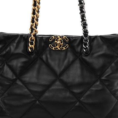 Chanel Lambskin Quilted Chanel 19 East West Shopping Bag Black 8 of 10