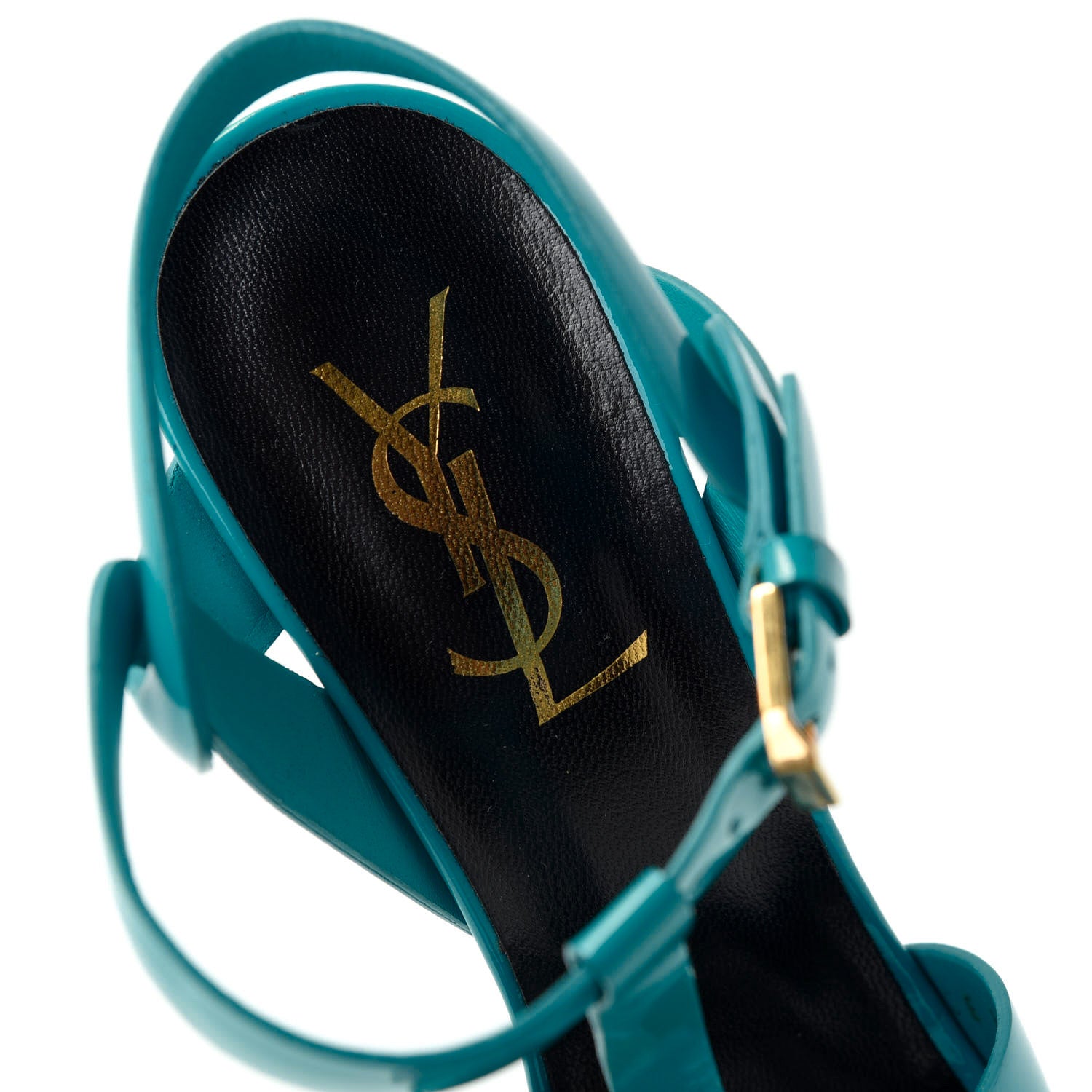 Saint Laurent Patent Tribute 105 Platform Sandals 35.5 Turquoise 8 of 11