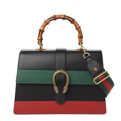 Gucci Calfskin Bamboo Web Large Dionysus Top Handle Bag Black Bright Evergreen Hibiscus Red 1 of 9
