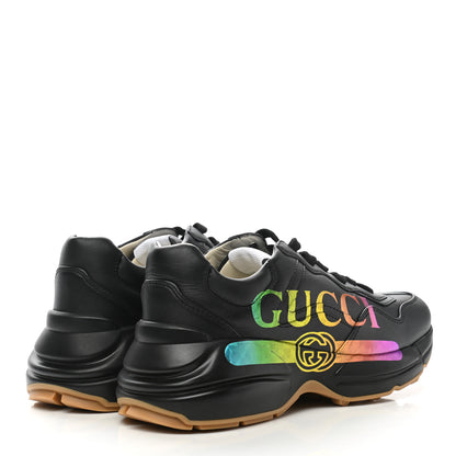 Gucci Calfskin Iridescent Logo Womens Rhyton Sneakers 35 Black 4 of 9