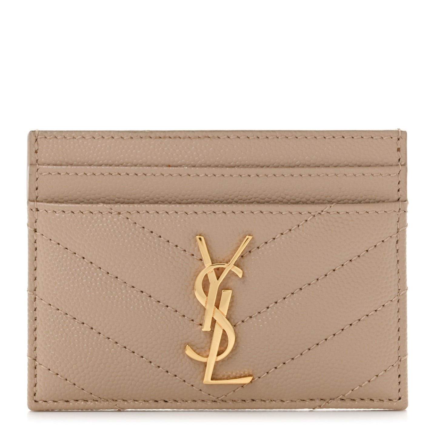Grain De Poudre Matelasse Chevron Monogram Credit Card Case Dark Beige