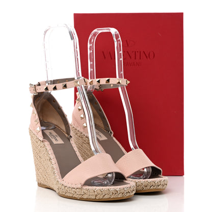 Valentino Garavani Grained Calfskin Rockstud Ankle Strap Espadrille 15/105mm Wedge Sandals 39 Rose Quartz Natural 14 of 14