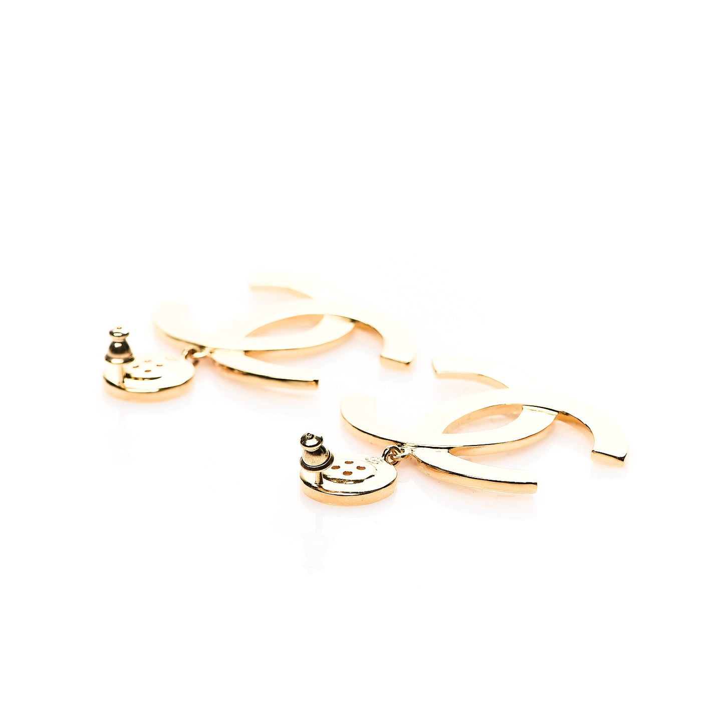 Metal Large Paris Button Earrings Gold