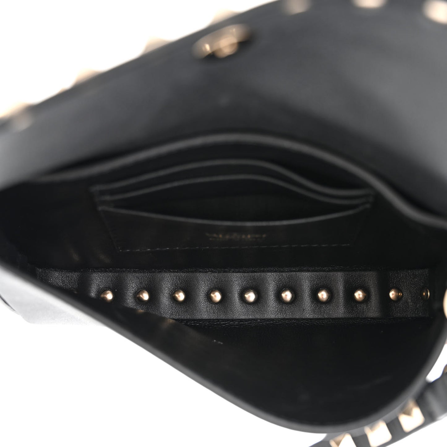 Grainy Calfskin Rockstud Crossbody Pouch Black