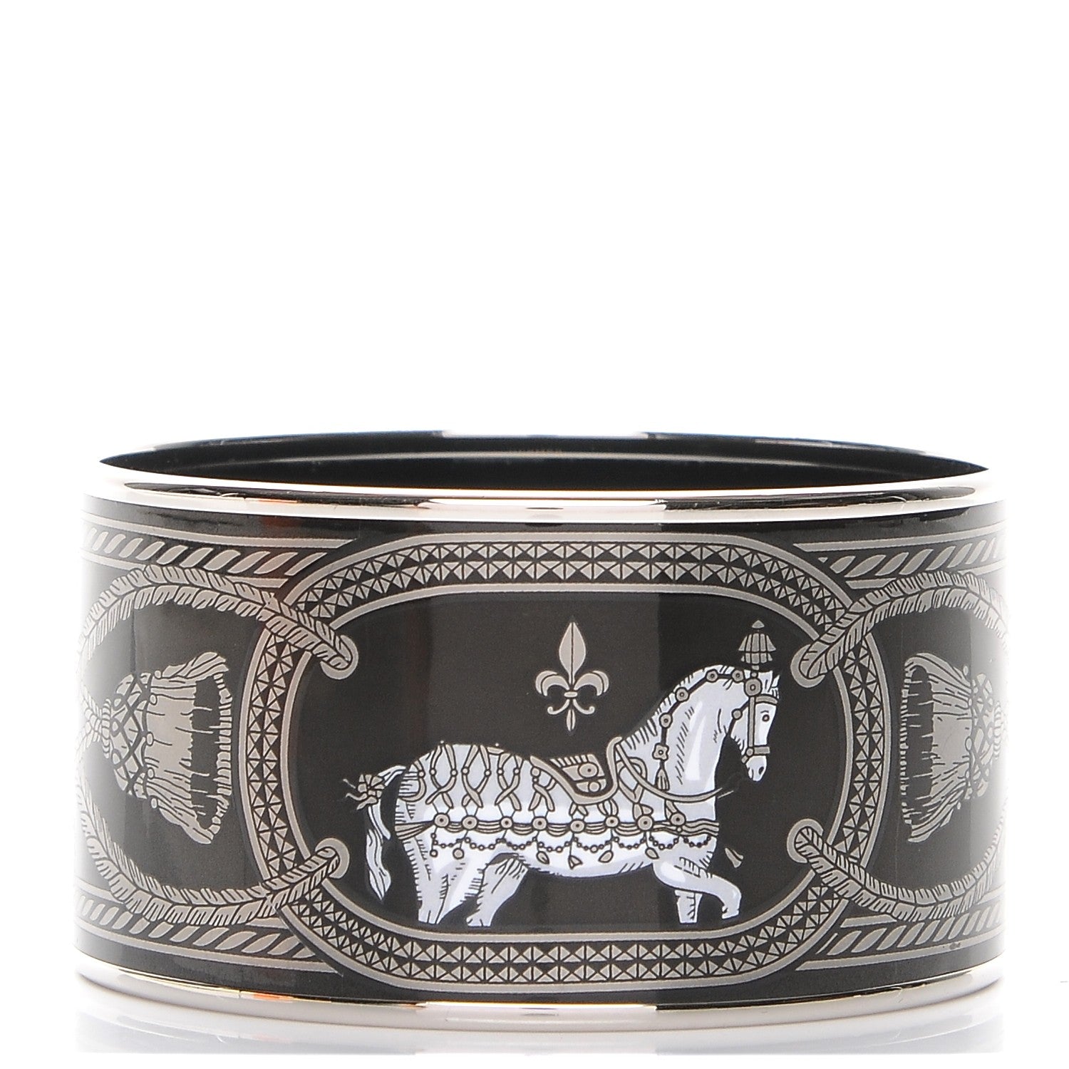 Hermes Enamel Printed Grand Apparat Extra Wide Bracelet 62 Black 1 of 6