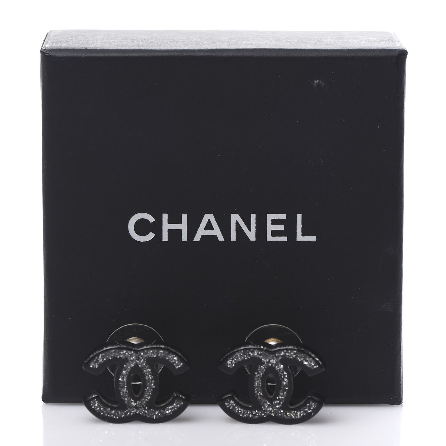 Glitter Resin CC Earrings Silver Black