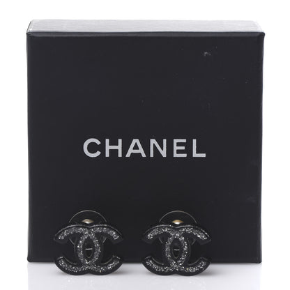 Chanel Glitter Resin CC Earrings Silver Black 6 of 6