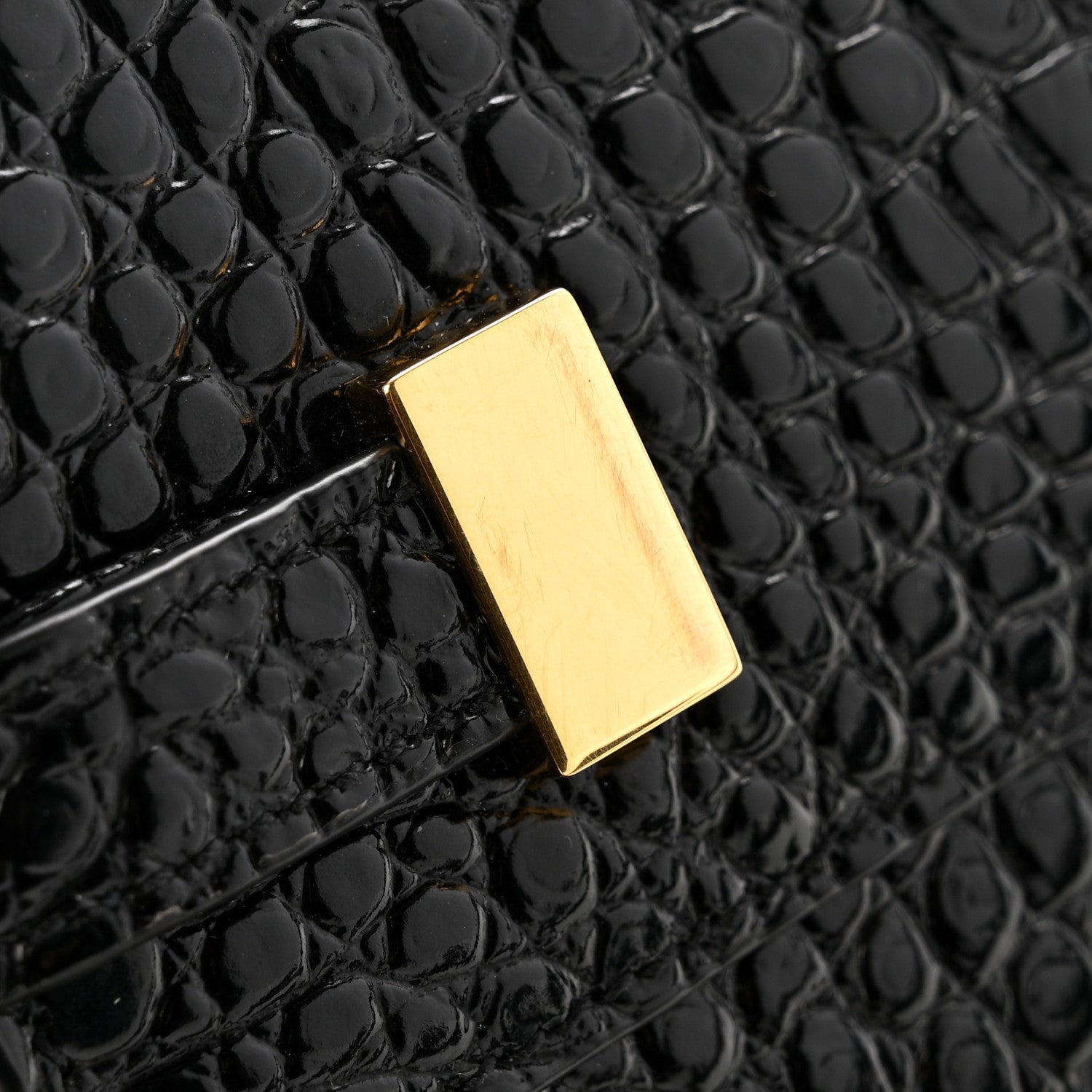 Saint Laurent Shiny Calfskin Crocodile Embossed Manhattan Baguette Black 10 of 11