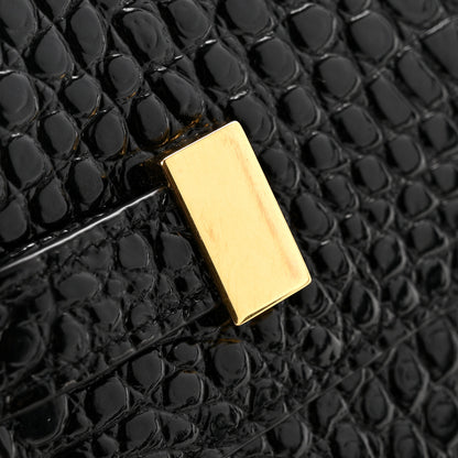 Saint Laurent Shiny Calfskin Crocodile Embossed Manhattan Baguette Black 10 of 11