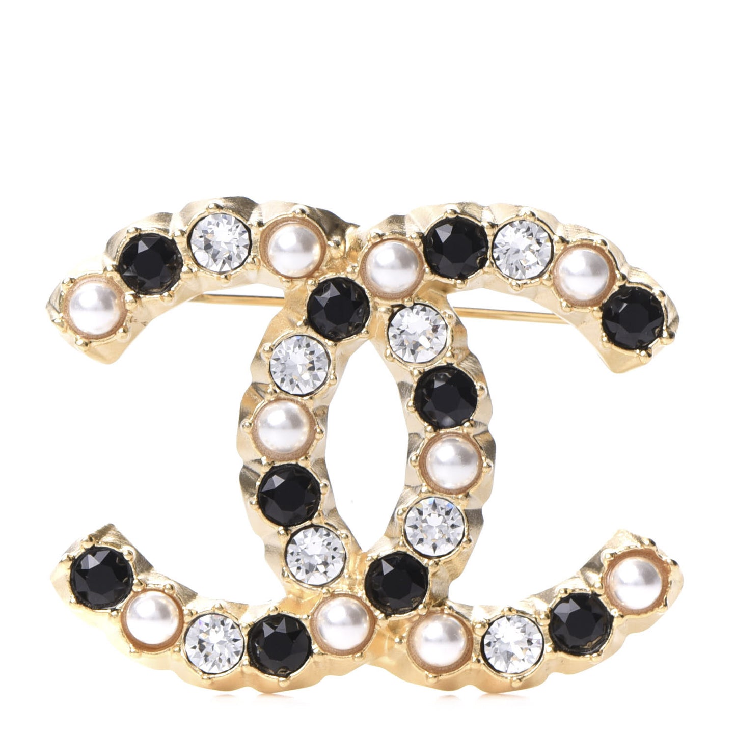 Pearl Crystal CC Brooch Black Gold