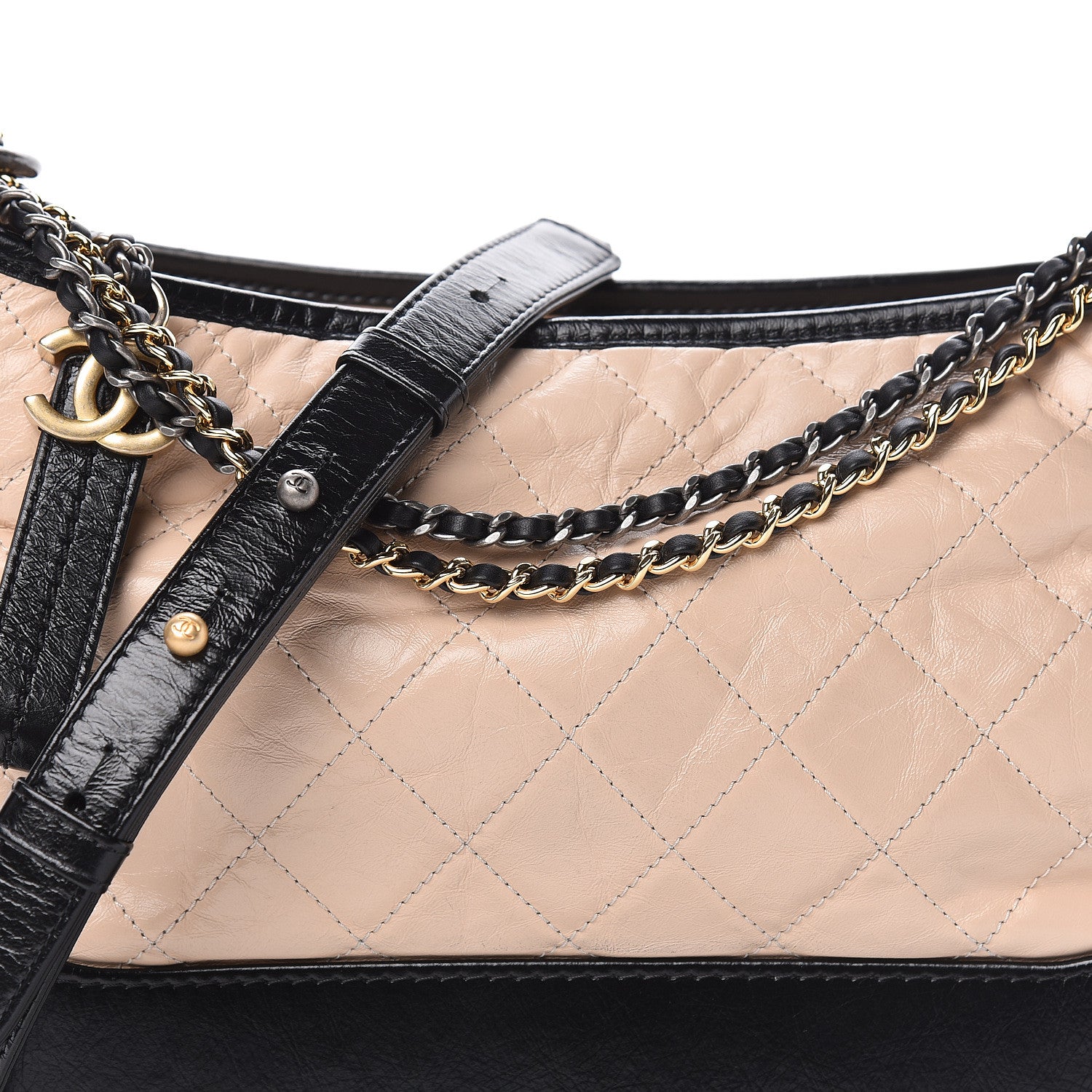 Chanel Aged Calfskin Quilted Medium Gabrielle Hobo Beige Black 13 of 16