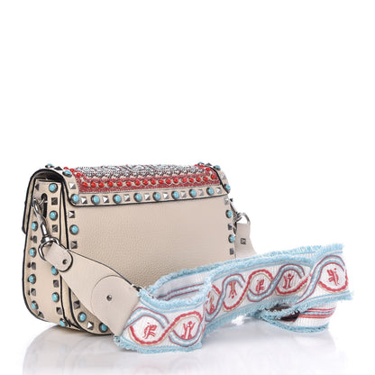 Valentino Garavani Calfskin Embroidered Medium Guitar Strap Rockstud Rolling Flap Saddle Bag 3 of 9