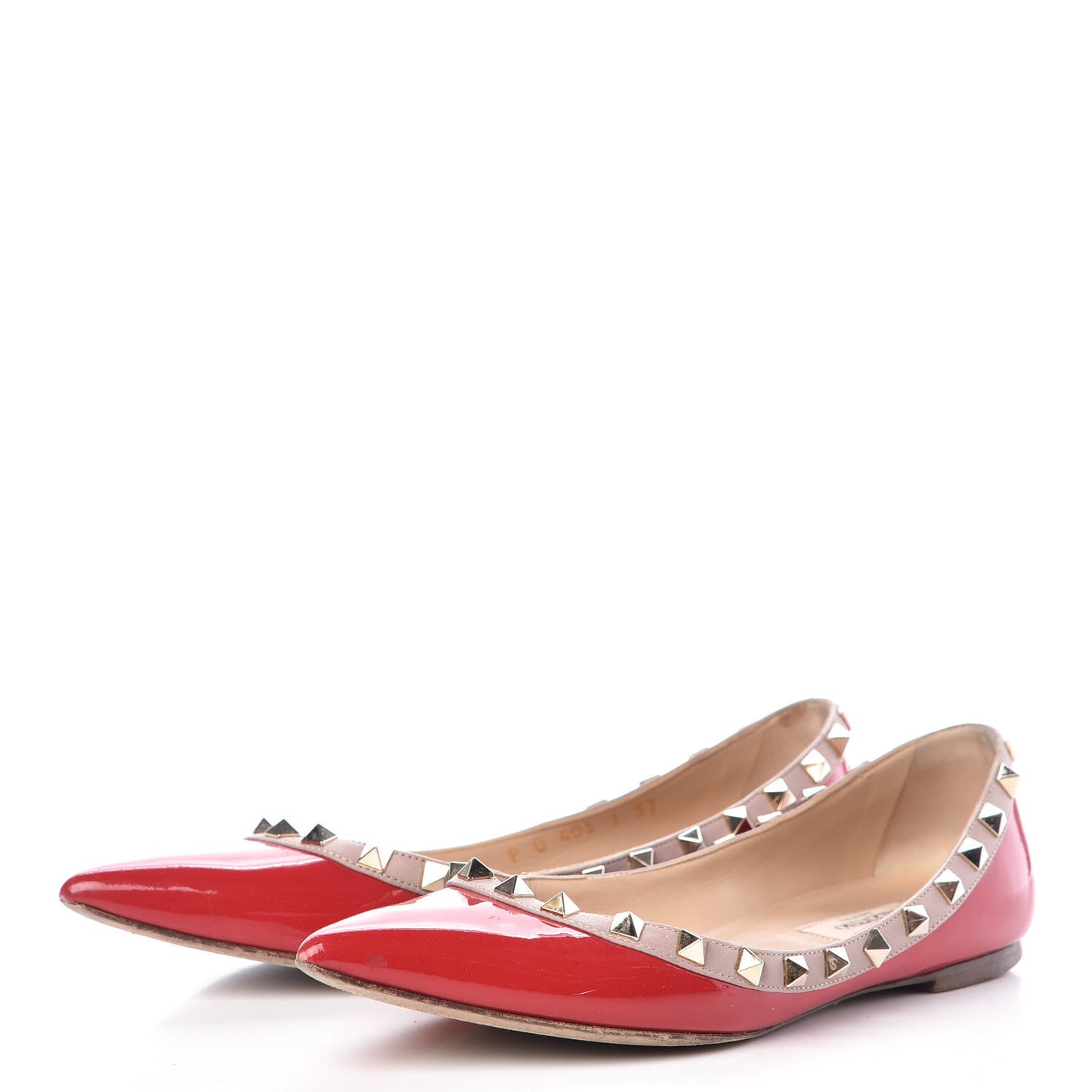 Patent Nappa Rockstud Ballerina Flats 37 Rosso Valentino Poudre