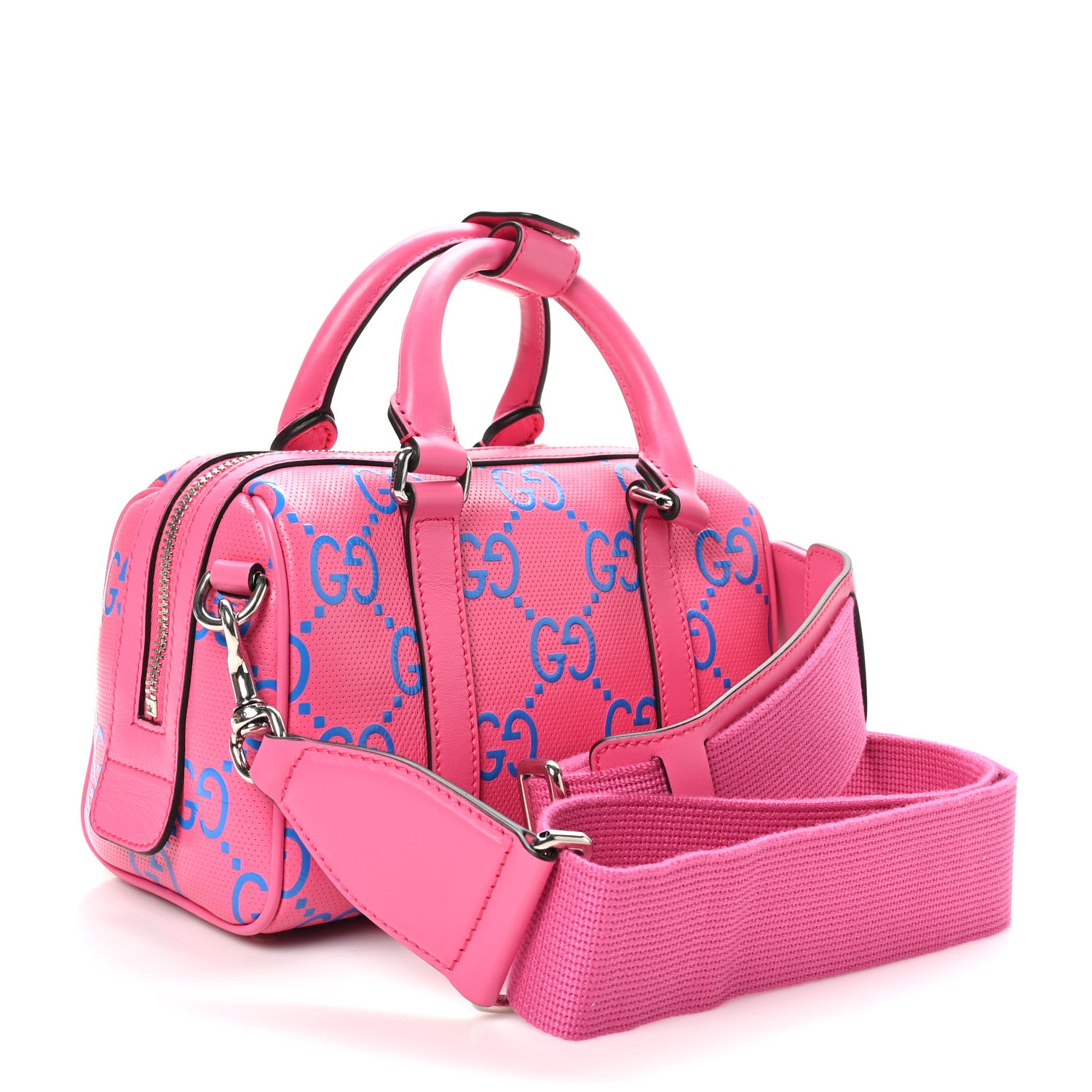 Gucci Calfskin GG Tennis Bi-Color Embossed Mini Duffle Bag Modern Fucsia Modern Blue 3 of 10