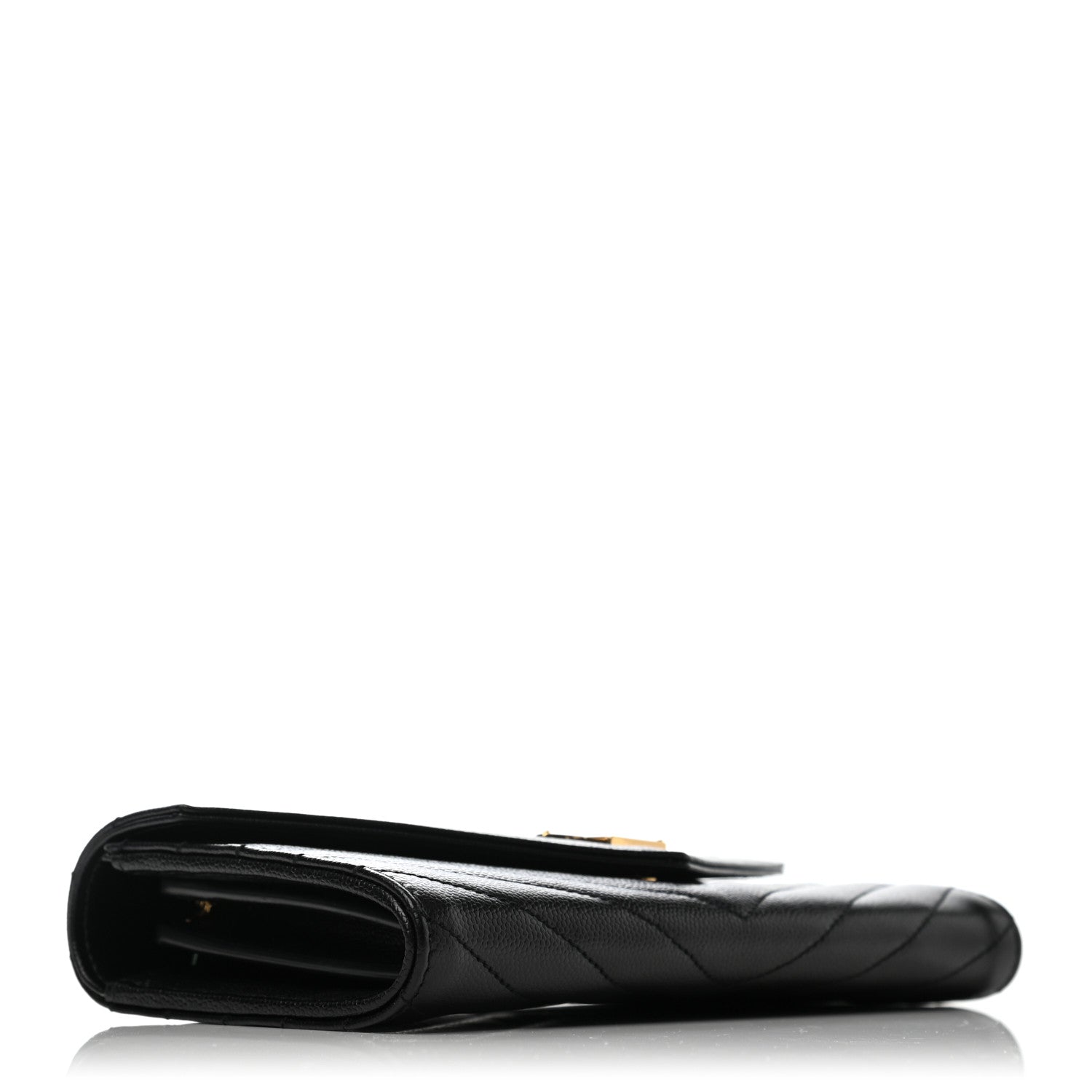 Saint Laurent Grain De Poudre Matelasse Chevron Monogram Flap Wallet Black 4 of 7