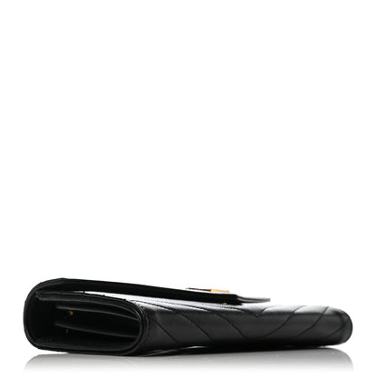 Saint Laurent Grain De Poudre Matelasse Chevron Monogram Flap Wallet Black 4 of 7