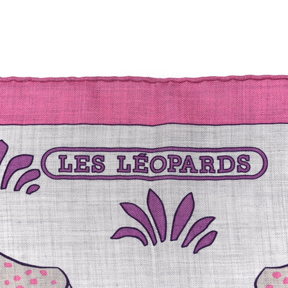 Hermes Cashmere Silk Les Leopards Shawl 140 Gris Chine Rose Or 4 of 4