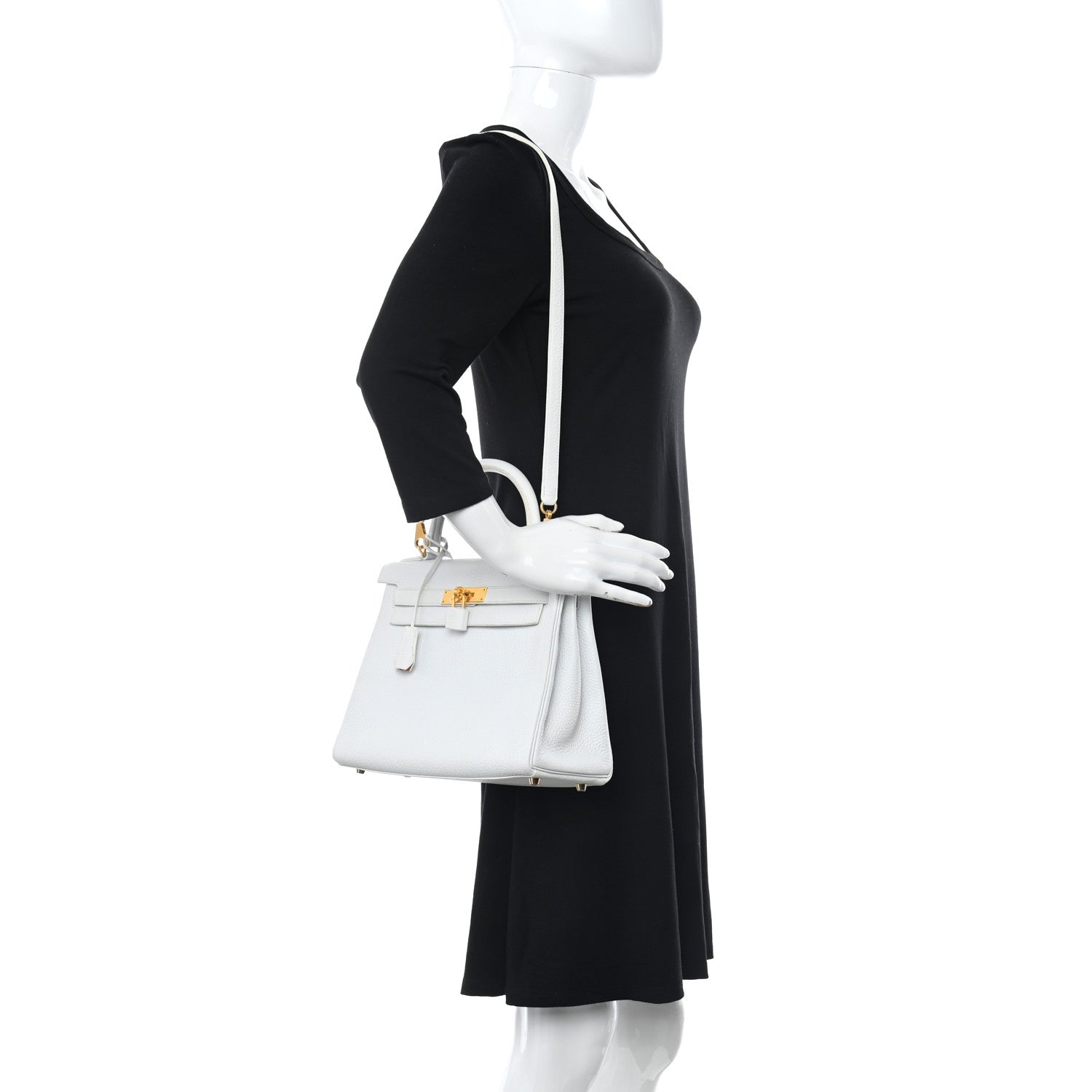 Hermes Taurillon Clemence Horseshoe Kelly Retourne 28 White Jaune D'Or 2 of 19