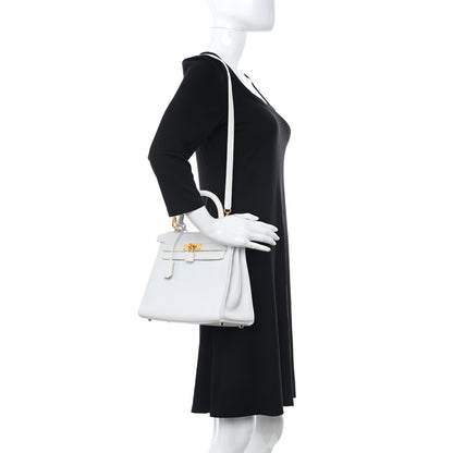 Hermes Taurillon Clemence Horseshoe Kelly Retourne 28 White Jaune D'Or 2 of 19