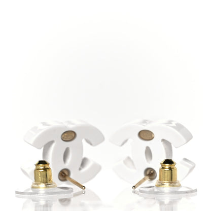 Chanel Resin CC Earrings White Balck 3 of 4