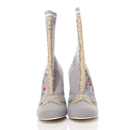 Fendi Stretch Fabric Floral Embroidered Openwork Rockoko 105mm Sock Boots 40 Gray 2 of 11